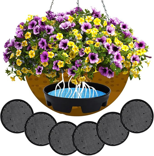 UPINS 12 Pcs Invisible Self Watering Planter, 5.3 Inches Insert Auto Hanging Basket Planter Watering Devices Plastic Soil Water Retaining Drip Pan Water Catcher Saucer for Window Box Basket UPINS