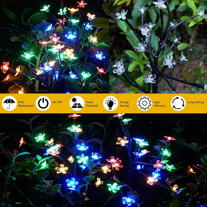 Solar Garden Lights Waterproof, Solar Lights Outdoor Decorative 4Pack,80Led Solar Powered Flowers Garden Decor,Fairy Lights Yard,Pathway,Outside Decorations,Gardening Gifts for Women Mom IUEECEN