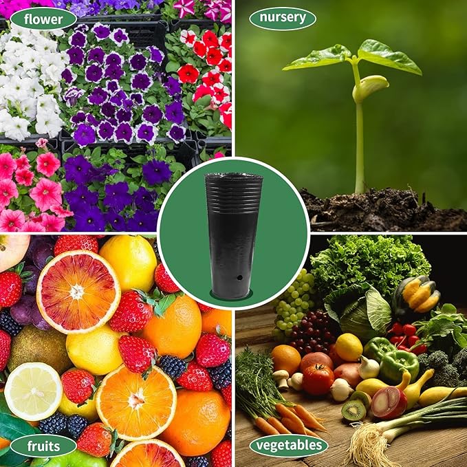 20 Pcs Plastic Deep Nursery Pots - 9.8" Tall Tree Pots, Indoor/Outdoor Use with 3 Pcs Garden Tools Hzloyat