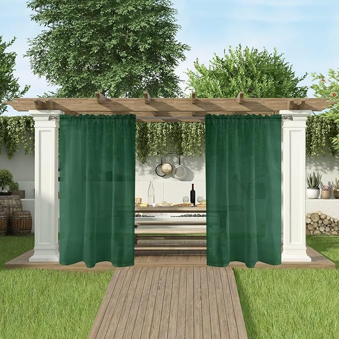 SpaceDresser Waterproof Outdoor Sheer Curtains for Patio - 2 Panels Rod Pocket Indoor Voile Sheer Curtain for Living Room,100W x 120L inch, Foliage Green SpaceDresser