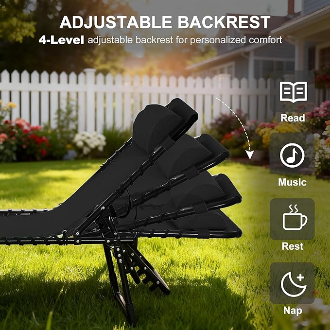 Outsunny Folding Chaise Lounge Chair, Patio Sun Tanning Chair, Outdoor Chaise Lounger with 4-Position Reclining Back, Breathable Mesh Seat for Beach, Poolside, Yard, Black Outsunny