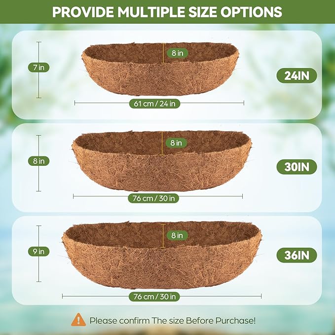 2Pcs Trough Coco Liner 30" Coco Coir Liners for Planters, Liners for Window Boxes Liners, Wall Basket Planters, Railing Hanging Baskets, Garden Planter Baskets HAOVZRI