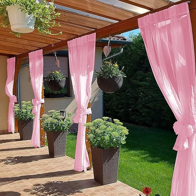 SpaceDresser Waterproof Outdoor Sheer Curtains for Patio - 4 Panels Rod Pocket Indoor Voile Sheer Curtain for Living Room,52W x 108L inch, Light Pink SpaceDresser