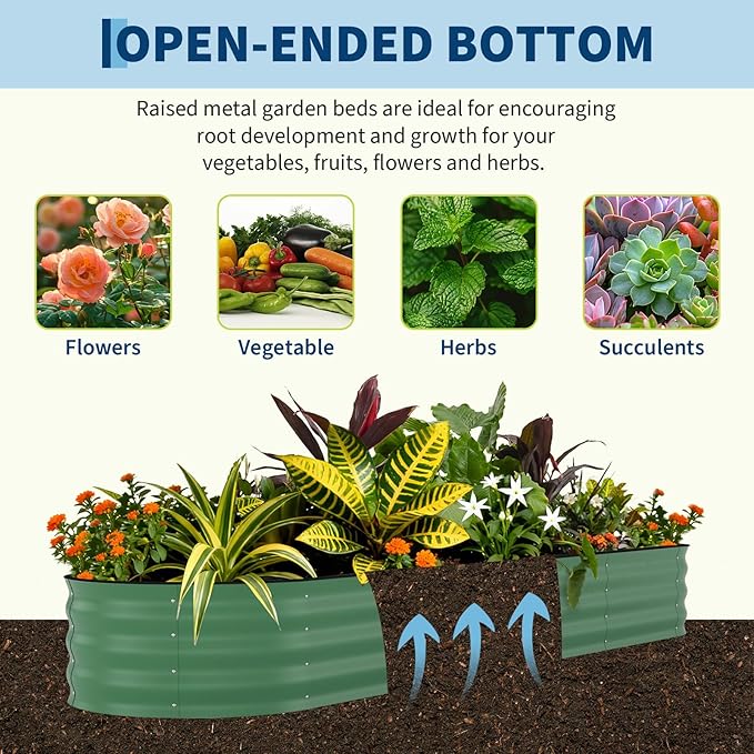Garvee 6 Pack Galvanized Raised Garden Bed, 8x2x1.5 ft Metal Planter Box for Flowers Vegetables, Rust-Resistant Raised Garden Beds for Gardening, Easy Assembly Outdoor Garden Box & Planters, Green Garvee