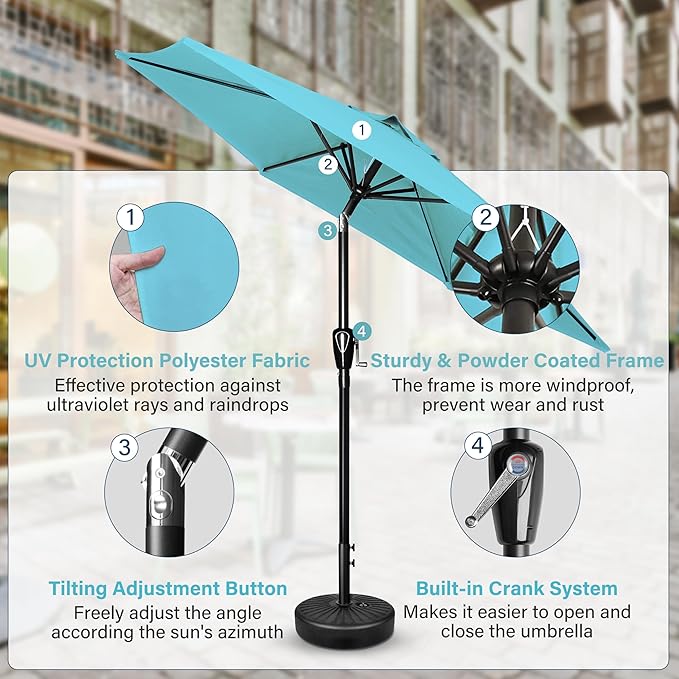 Simple Deluxe 9' Patio Umbrella Outdoor Table Market Yard Umbrella with Push Button Tilt/Crank SimpleDeluxe