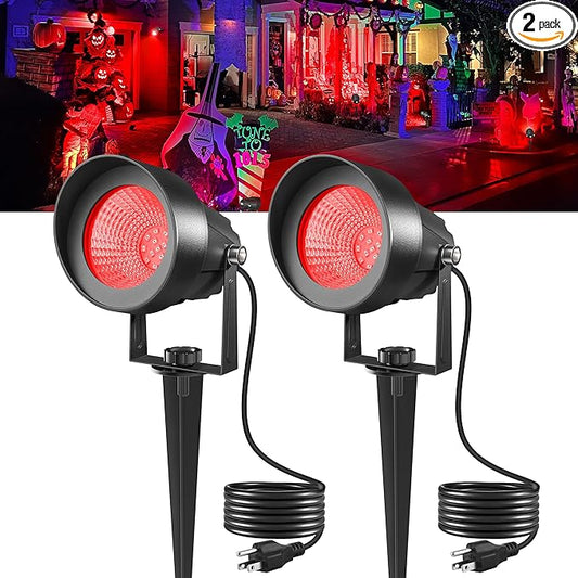 T-SUN Red Spotlight Outdoor, Waterproof LED Landscape Lighting with US Plug, Easy Install 270° Adjustable Outdoor Spot Lights for Garden Tree Yard Decor, Set of 2 T-SUN