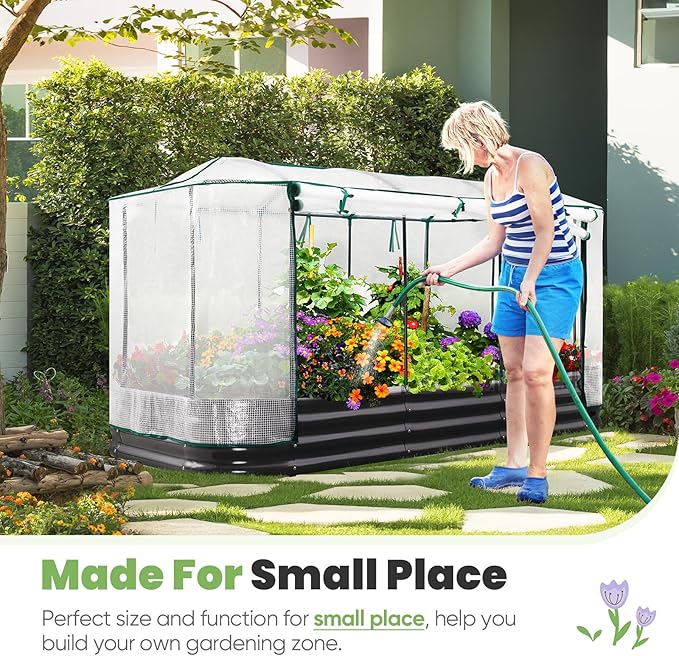 KING BIRD Raised Garden Bed with Cover Galvanized Oval Planter Garden Box Outdoor for Gardening, Vegetables, Flowers 94.5x47.2x11.8 in, White KINGBIRD
