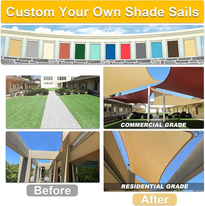 KANAGAWA Sun Shade Sail Curved 24'X24' Dark Grey Rectangle Outdoor Shade Cover UV Blovk Canopy for Patio Garden Backyard Heavy Duty Permeable 185GSM (We Make Custom Size) KANAGAWA