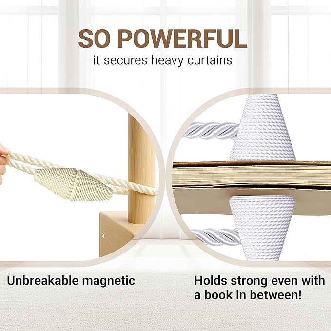 Hion Magnetic Curtain Tiebacks Beige 2pcs, Curtain Tiebacks Buckles Holdbacks Holders Hooks Clip for Home Bedroom Office Decorative Curtain Hion