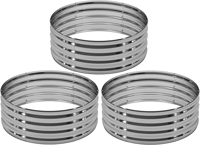 3PCS 4x4x1FT Galvanized Raised Garden Bed Kit,Vegetable Boxes-Round Metal Flower Box,Large Planter Raised Beds Outdoor Garden for Planting,Fruit,Herb-Silver DIIYIV
