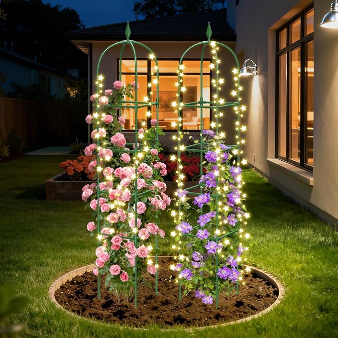 2 Pack Garden Obelisk Trellis for Climbing Plants, 71" Metal Rustproof Plant Support Rose Trellis, Tower Potted Cages for Flowers Fruits Vegetable Vines Indoor & Outdoor, Green(4 Tiers) MQHUAYU