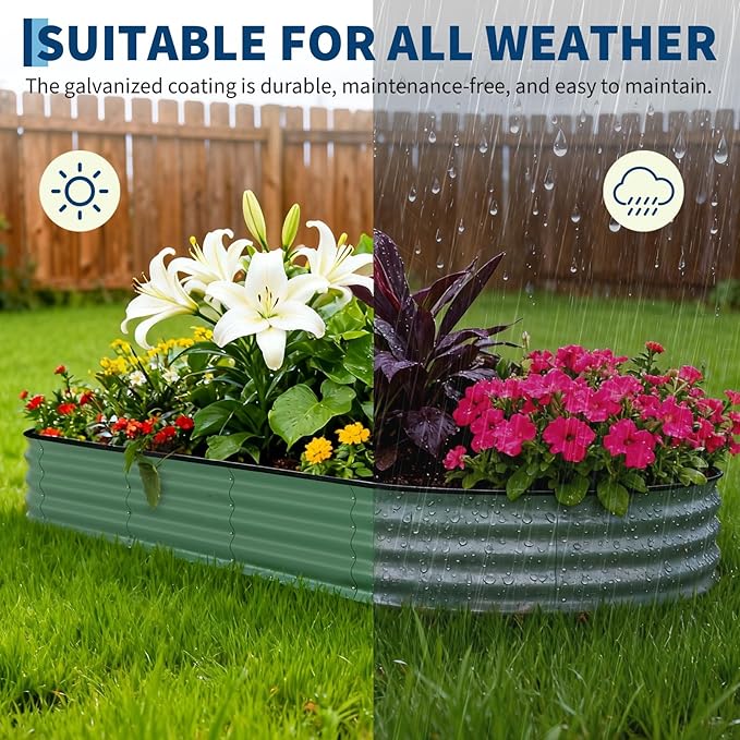 Garvee 2 Pack Galvanized Raised Garden Beds - 8x4x1.5ft Planter Box for Vegetables, Flowers, Rust-Resistant Garden Box, Easy Assembly Raised Beds, Durable Planters for Outdoor Plants, Green Garvee
