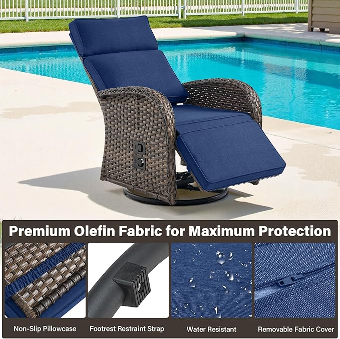 Belord Dual-Adjust Outdoor Swivel Recliner Chair – Wicker Reclining Patio Chair with Adjustable Backrest and Footrest, All-Weather Wicker Chaise Lounge Chair Outdoor for Pool Deck (2.0) Belord