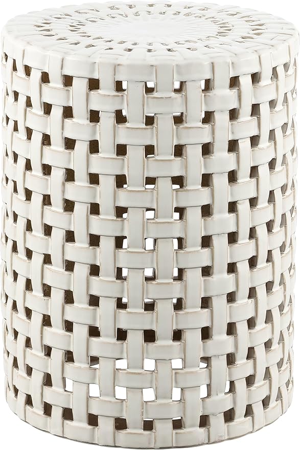 SAFAVIEH Home Collection Sayre Cream Ceramic 18-inch Decorative Accent Garden Stool for Living Room, Bathroom, Patio, Side Table, Plant Stand (Fully Assembled) SAFAVIEH