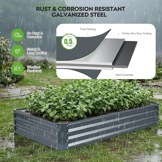 ZORMY 2Pack 6×3×1ft Galvanized Raised Garden Bed Kit, Metal Planter Boxes Outdoor, Large Raised Beds for Vegetables, Fruits, and Flowers - Grey ZORMY