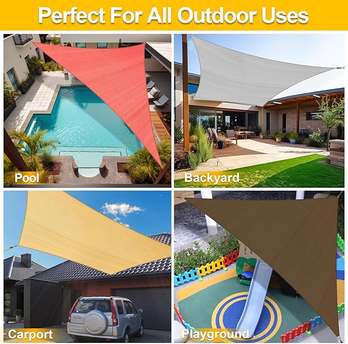 KANAGAWA Sun Shade Sail 20'x20' Grey Rectangle UV Block Canopy Awning Shelter Fabric Cloth Screen for Outdoor Patio Garden Backyard KANAGAWA