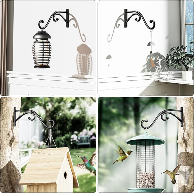 Plant Hook Hanging Plant Brackets - 2 Pack 10 Inch Plant Hanger, Metal Plant Wall Hooks for Hanging Flower Basket, Lanterns, Bird Feeder, Wind Chimes Indoor & Outdoor. Rootora