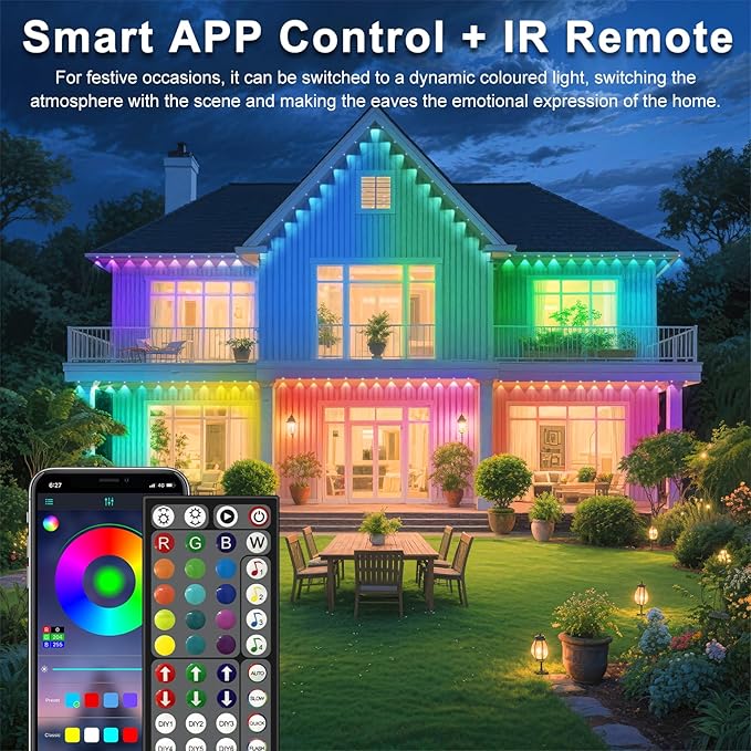 200FT Permanent Outdoor Lights for House Waterproof, IP67 LED Eave Lights with App/Remote Control, Outdoor Permanent led Lighting for House Roof Decor,Christmas,Party,All Holiday and Daily Rootora