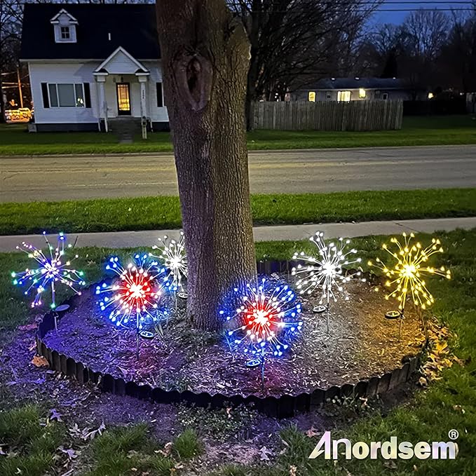 Anordsem Solar Garden Lights Outdoor: Bendable Copper Wire with 120 LED Firework Beads - Waterproof 2 Red Lighting Modes for Yard Patio Path - Gardening Gifts for Homeowner Gardener Anordsem