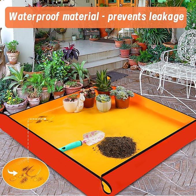 Extra Large Repotting Mat for Indoor Plants Transplanting and Potting Mix Mess Control, 39.5" X 39.5" Portable Gardening Tray Plant Planting Potting Mat Garden Gifts for Women Grandma Birthday Gift FocusonGardeningProjects