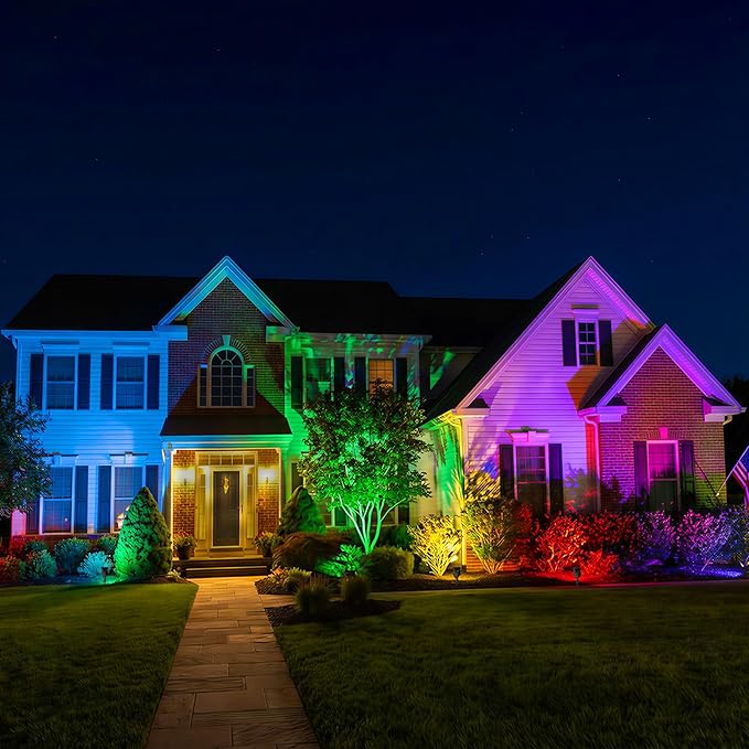 JSOT 4 Pack Halloween Solar Spot Lights Outdoor- RGB Solar Lights Outdoor Waterproof Color Changing Spotlights Christmas Decor, Outside Landscape Lighting for Yard Driveway Tree JSOT