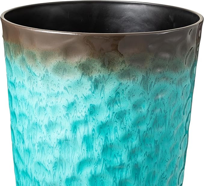 Glitzhome 23.75" H Large Planters for Outdoor Plants,Set of 2 Plastic Tall Outdoor Planters with Drainage Holes,Honeycomb Textured Gradient Turquoise Finish, Large Flower Pots for Front Porch Indoor Glitzhome