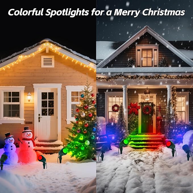 Spotlight Outdoor – 120V Plug-in, 2700K Warm White LED Landscape Spot Lights with RGB 3 Lenses for Yard, Garden, Lawn&Tree Decor, IP67 Waterproof, Perfect for Holidays&Everyday (1 Pack, Green) Holeva
