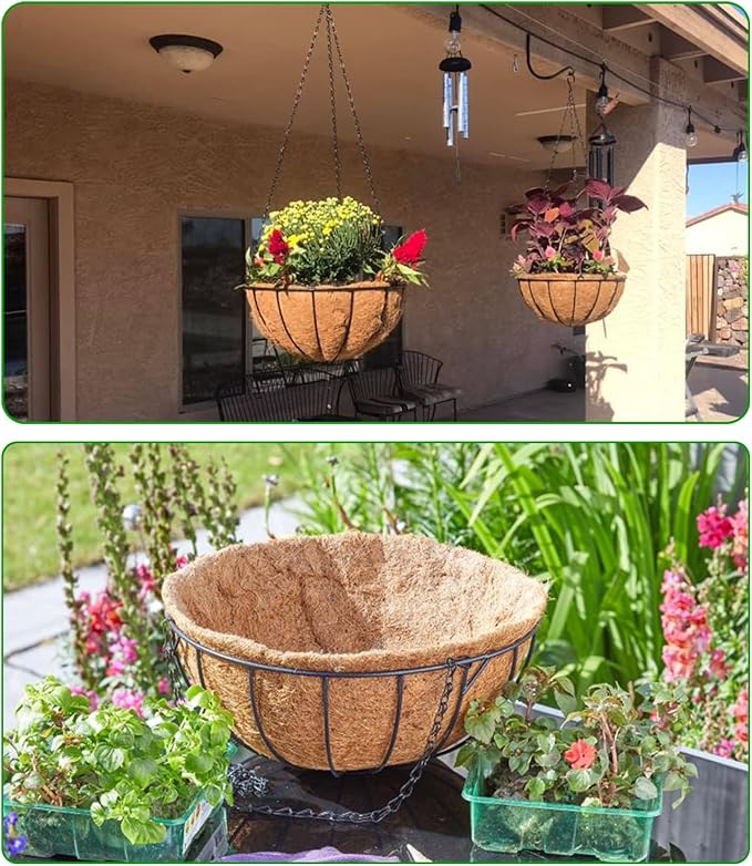 Hanging Baskets Planter for Plants - 4 Pack 10 Inch Metal Baskets with Coco Coir Liner, Hanging Flower Pots for Outside with Chain, Indoor Outdoor Garden Porch Decoration (10'' Pack of 4) LCHUANG