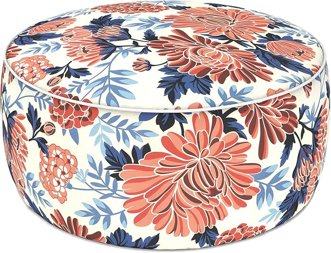 LVTXIII Indoor/Outdoor Inflatable Ottoman with Handle D21 x H9 Inch, Weather-Resistant Round Footstool Pouf for Patio Camping Living Room, Portable Footrest Extra Seating, Vibrant Blossom LVTXIII