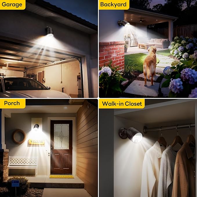 Battery Operated Motion Sensor Light,4000mAh Rechargeable Battery Powered Spotlight 600 Lumen Outdoor IP65 Waterproof for Porch,Yard,Wall,Garden with Dusk to Dawn (Brown-1pcs) Noctila
