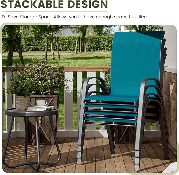 UDPATIO Patio Chairs Set of 8, Stackable Outdoor Dining Chairs with High Back, Breathable Textilene Fabric Outdoor Chair All Weather, 350LBS Capacity for Garden, Backyard (Light Blue) UDPATIO