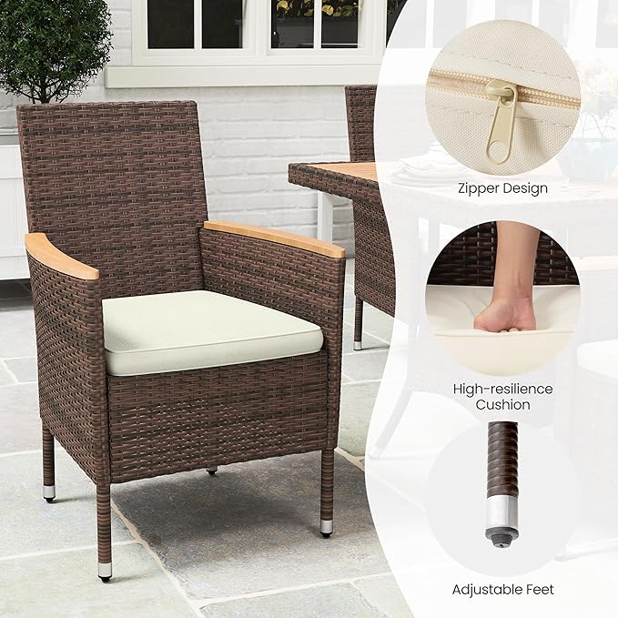 Wisteria Lane 10-Pieces Outdoor Patio Table and Chairs, Rattan Patio Table Set with Acacia Wood Tabletop, Patio Dining Furniture Set for 8 with Removable Cushions for Deck Garden Backyard, Brown WisteriaLane