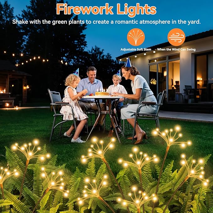 Solar Garden Lights 2 Pack Waterproof Solar Swaying Starburst Light Outdoor Lights for Yard Patio Walkway Pathway Party Wedding Christmas Decoration, Warm White Yaafen