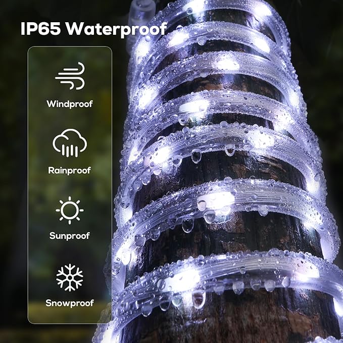 50FT 360 LED Waterproof Rope Lights Outside with Remote, 8 Modes and 4 Brightness Tube Lights for Christmas, Bedroom, Patio, Garden, Indoor Outdoor Decoration (Cool White) Soiarllt