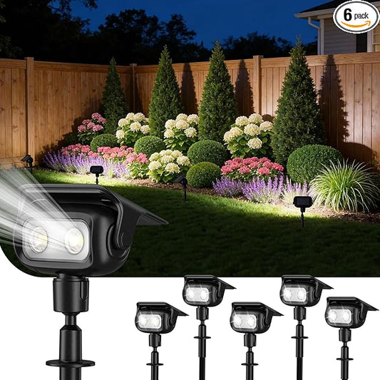 ROSHWEY Solar Spot Lights Outdoor, Waterproof Spotlights with 2 Brightness Mode, Landscape Lighting Solar Lights for Garden, Yard, Pathway (Cool White, 6 Pack) ROSHWEY