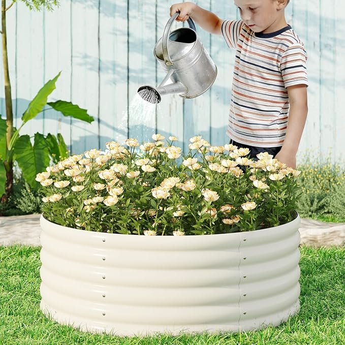 2-Pack 4x1.5ft Galvanized Raised Garden Bed, Outdoor Planter Bed, Metal Planter Box for Gardening and Planting,Milk White Besebay
