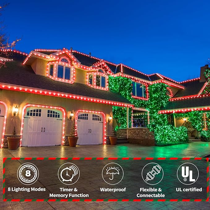 50ft LED Rope Lights Outdoor, 360 LED Connectable and Flexible Tube Lights with 8 Modes, Waterproof LED Rope Lighting for Garden, Patio, Pool, Bedroom, Party, Indoor Outdoor Christmas Decoration (Red) Jnaurb