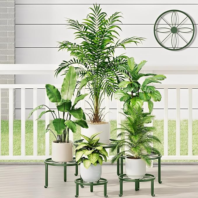 5 Pack Metal Potted Plant Stand Small Flower Pot Holder for Indoor and Outdoor Round Flower Pot Support Rack Plant Stands for Multiple Plants Rootora