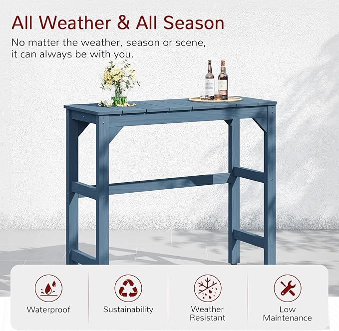 Stoog All-Weather Patio Bar Set, 3-Pieces Outdoor Bar Table and Stools Set, Counter Height Bar Stools Set of 2, Low Maintenance, for Backyard, Garden, Balcony, and Deck, Blue Stoog