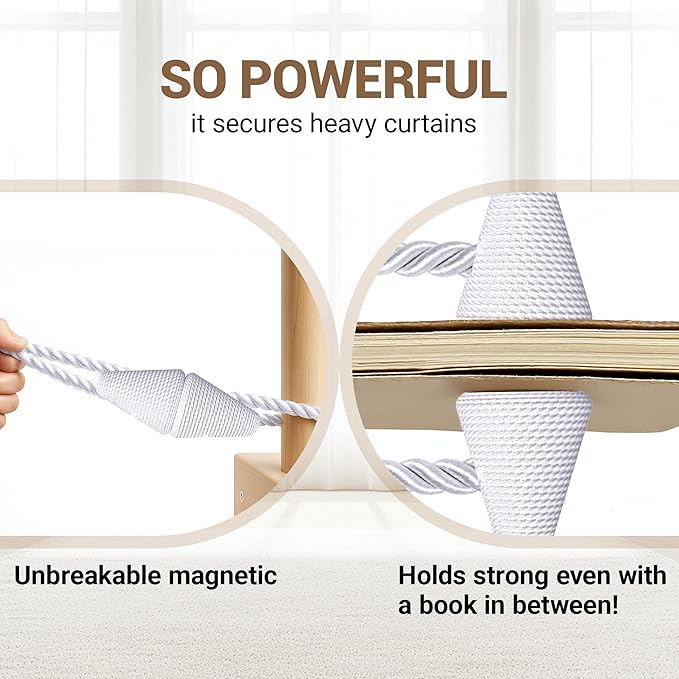 Hion Magnetic Curtain Tiebacks White 2pcs, Curtain Tiebacks Buckles Holdbacks Holders Hooks Clip for Home Bedroom Office Decorative Curtain Hion