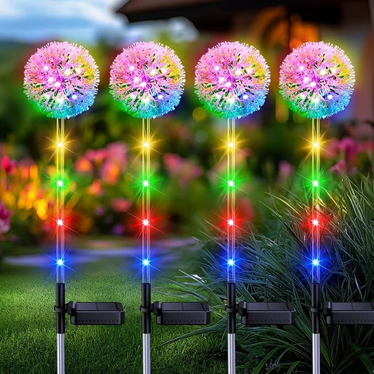 Solar Garden Lights Outdoor Decor: 4 Pack Dandelion Solar Flower Lights, 2 Modes 16 LED Colored Solar Lights for Outside, Waterproof Decorative Flowers for Yard, Patio, Gifts for Women Mom BONLION