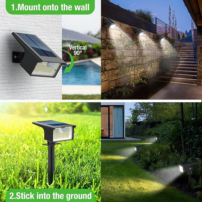 Nipify Solar Spot Lights Outdoor Motion Sensor, [6 Pack/62 LED]3 Modes Solar Landscape Spotlights Outdoor Waterproof, 2-in-1 Solar Lights Outdoor Wall Lights for Yard Garden Patio Pathway, Cool White Nipify