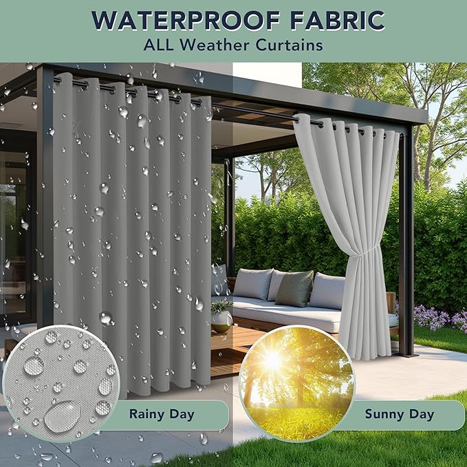 Patio Curtains Outdoor Waterproof - 6 Panels Privacy Weatherproof Outside Curtains with Grommets for Pergola, Gazebo, Porch, Cabana, Balcony, 54 x 95 Inch, Silver RichSets