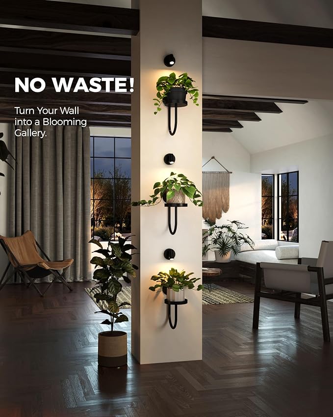 Bamworld Wall Decor Plant Stand with Lights Wall Art Planters Window Plant Hanger Indoor Hanging Planters for Indoor Plants for Living Room Black Bamworld
