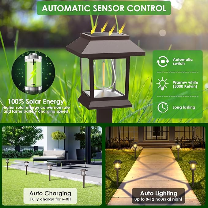 Solar Outdoor Lights, 12 Pack Solar Pathway Lights Waterproof, Landscape Lighting for Path Walkway Lawn Garden Yard Outside Décor, Brown SolarOutdoorLights