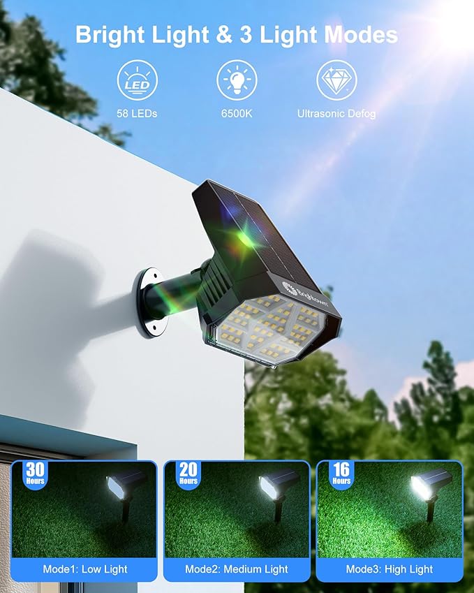 Brightown 4Pack Solar Spot Lights Outdoor with 58 LED & 1800mAh, IP67 Solar Lights Outdoor Waterproof with 3 Light Modes, 2-in-1 Dual Use Outdoor Solar Lights for Yard, Garden and Pathway (Cool White) Brightown