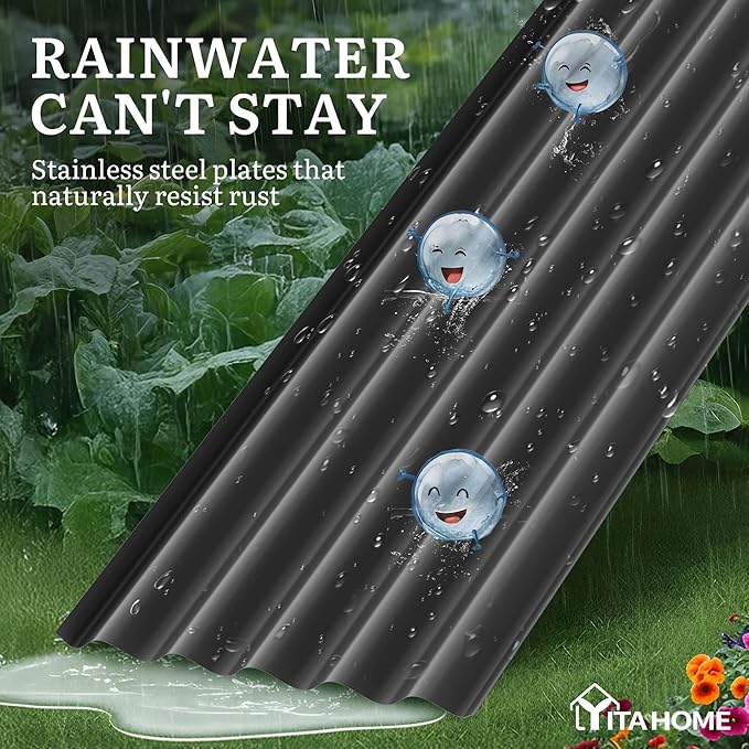 YITAHOME 17" Tall 9 in 1 Raised Garden Bed Kit,96x24 in Large Galvanized Metal Planter Box with Gloves & Safety Rubber, Outdoor Flower Bed for Plants Vegetables Flowers, Black YITAHOME