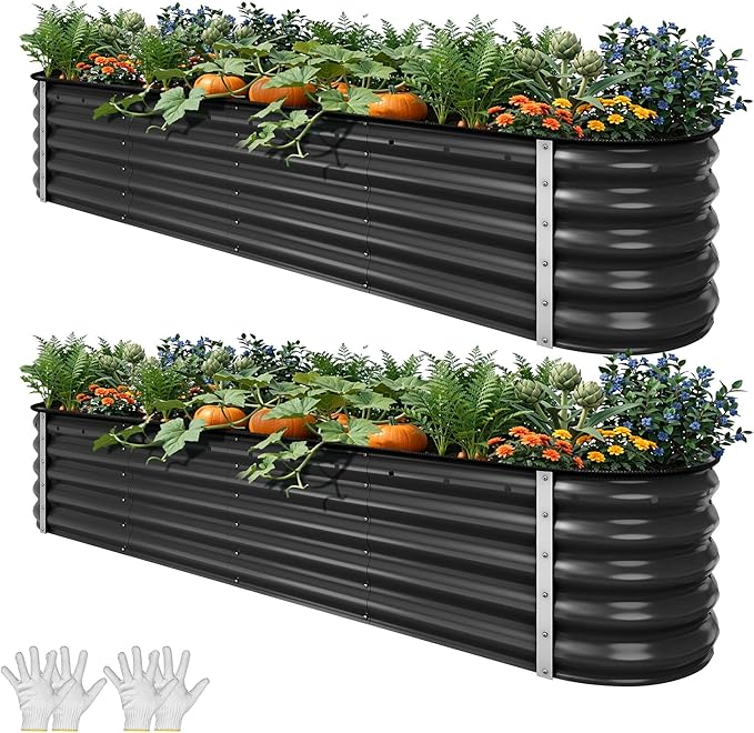 YITAHOME 17" Tall 9 in 1 Large Raised Garden Bed Kit, 8x2x1.4ft Galvanized Metal Planter Box with Gloves & Safety, Outdoor Above Ground Planters for Plants Vegetables Flowers, Black YITAHOME