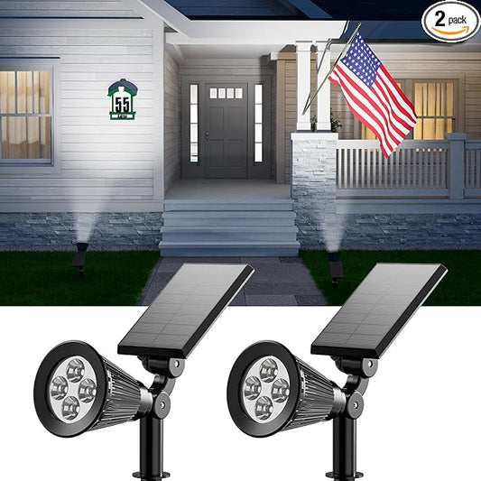 2 Pack Solar Spotlights Outdoor Waterproof for Flag, Tree, Statue, Number Sign, Plant Pot, Bright LED Outside Landscape Flood Lamp for Accent Uplighting Yard, Garden, Driveway, Walkway, Porch, Fence FALOVE