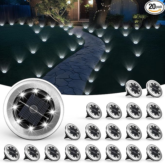 SOLPEX Mini Solar Ground Lights, 20 Pack Solar Lights Outdoor Waterproof, Pathway Lights Solar Powered, Solar Garden Lights, Landscape Lighting for Yard Driveway Walkway (Cool White) Solpex